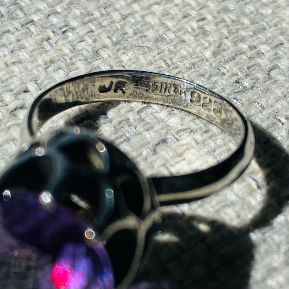 Vintage Taxco Mexico 925 Silver Purple Alexandrite? Crown Statement Ring size 6 - Picture 5 of 12